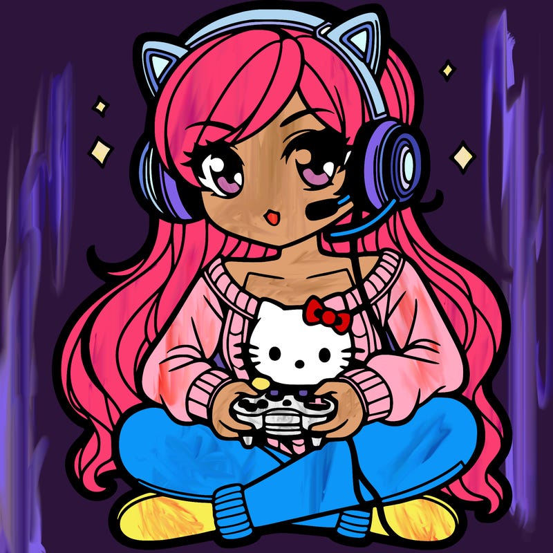 a gamer with kitty headphones and that’s a girl