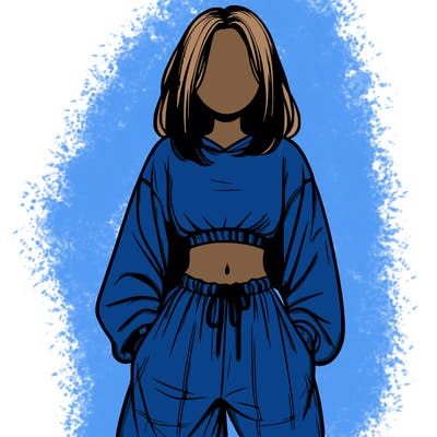 realistic girl faceless with baggy pants and a crop top