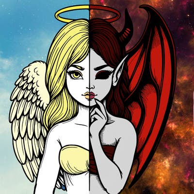 realistic angel half demon