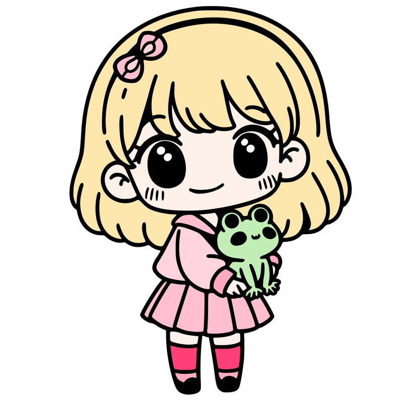 a cute girl holding a cute frog