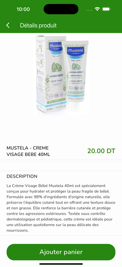 Para Fendri - Mustela Hydra Bebe facial cream product page in the Para Fendri mobile shopping app