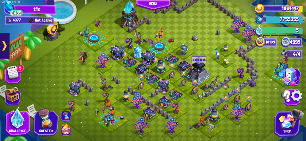 DreamscapeEDU - A strategy game interface in DreamscapeEDU showing a player dwell with fantasy structures and resource indicators