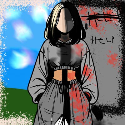 realistic girl faceless with baggy pants and a crop top