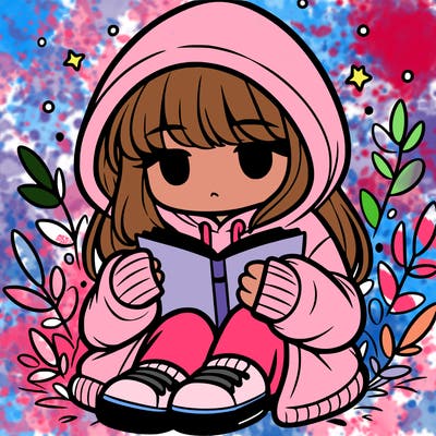 girl in oversized hoodie reading a book