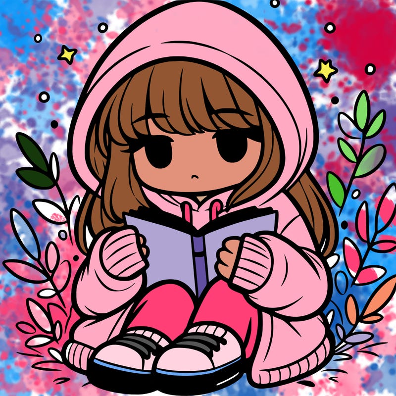 girl in oversized hoodie reading a book