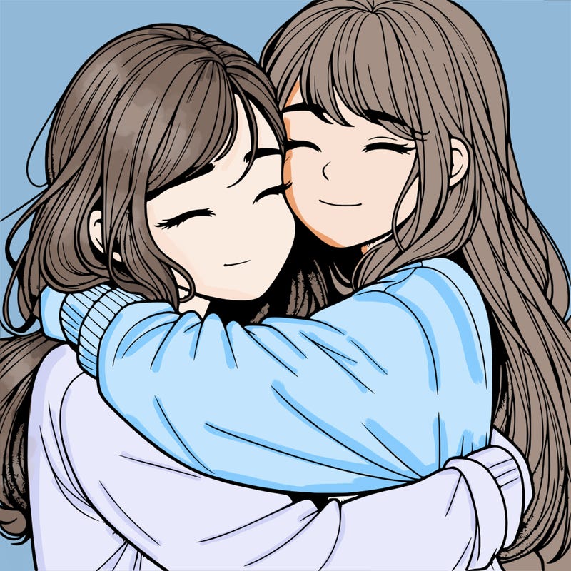 realistic two girls hugging
