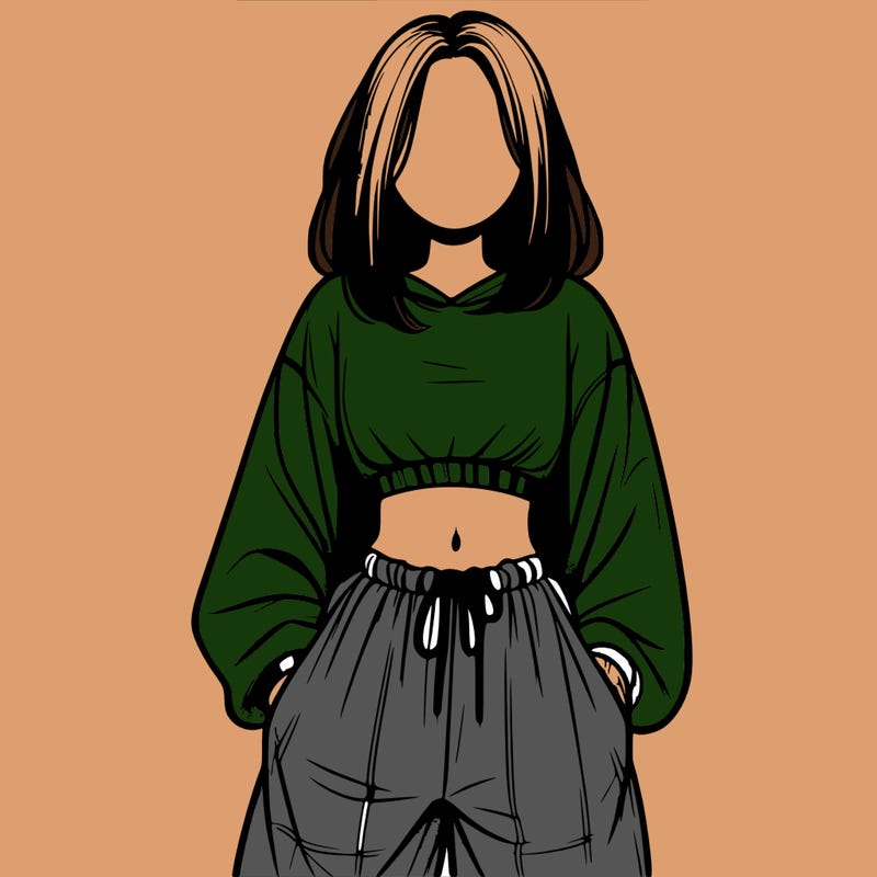 realistic girl faceless with baggy pants and a crop top
