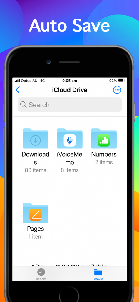 Voice Memo, Voice to Texts app - iCloud Driveに自動保存されたボイスメモ録音を表示するスマートフォンインターフェース