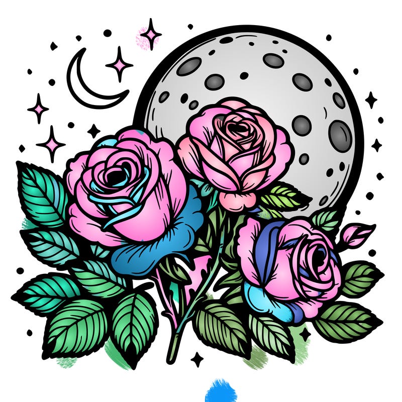 roses partly bloomed moon .in background