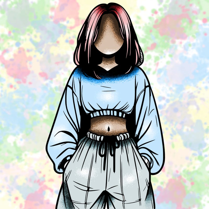 realistic girl faceless with baggy pants and a crop top