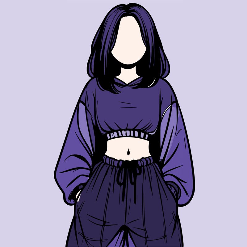 realistic girl faceless with baggy pants and a crop top