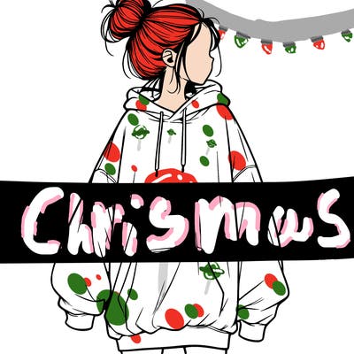 realistic girl with a oversized sweatshirt on and a bun