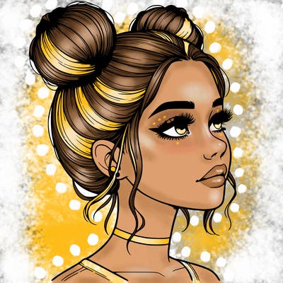 realistic girl with buns on the top of her head