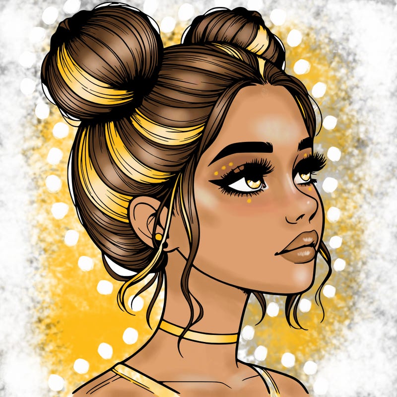 realistic girl with buns on the top of her head