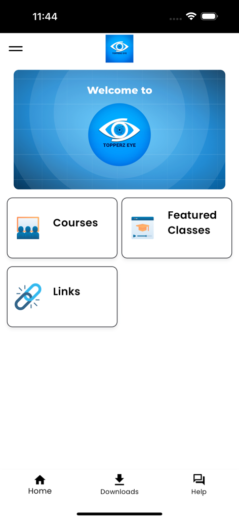 Topperz Eyes - Topperz Eyes app home dashboard showing sections for physics courses and featured classes.
