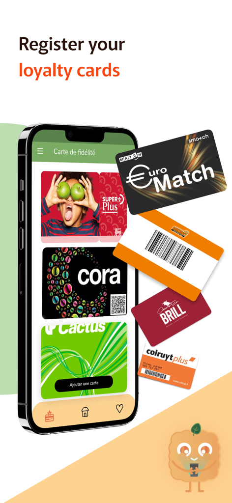 Biscuit - Un teléfono inteligente mostrando la interfaz de la aplicación Biscuit para registrar y gestionar varias tarjetas de fidelización de tiendas