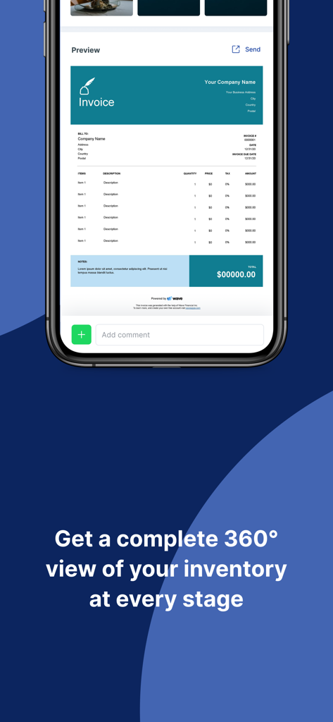 TIGG-Cloud Accounting software - Digital invoice preview screen in the TIGG accounting mobile application showing itemized billing details
