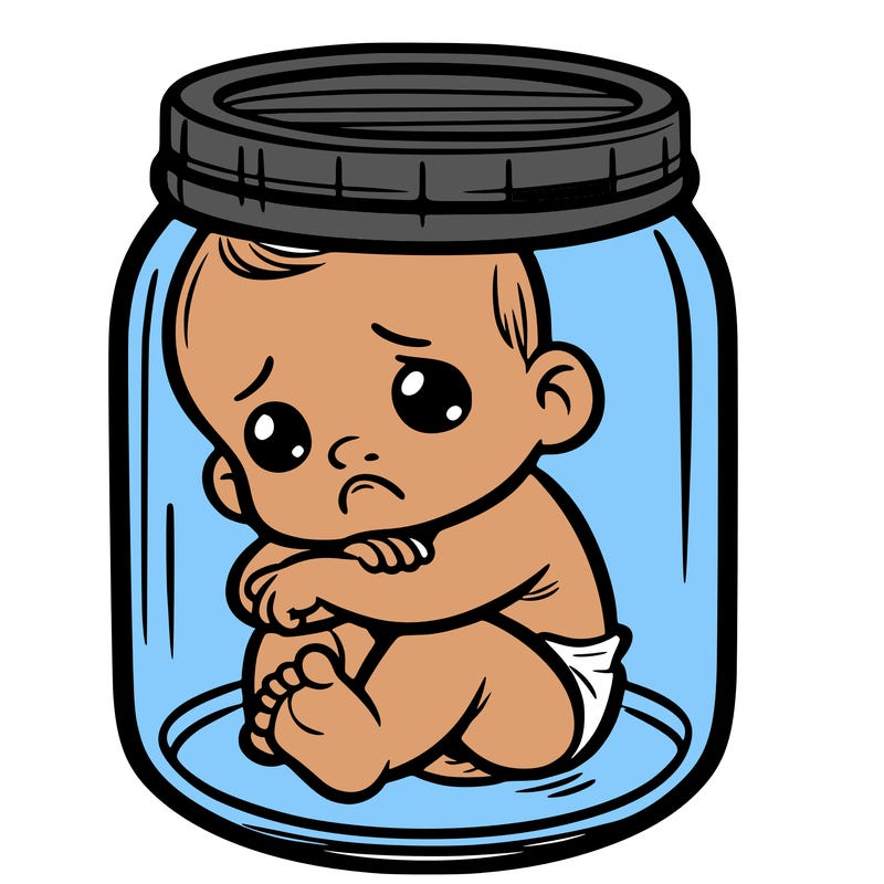 sad baby in jar