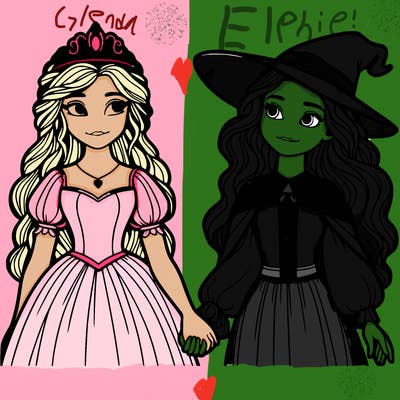 a princess and a witch holding hands realistic