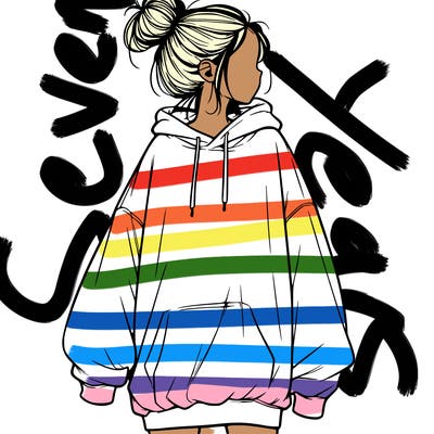 realistic girl with a oversized sweatshirt on and a bun