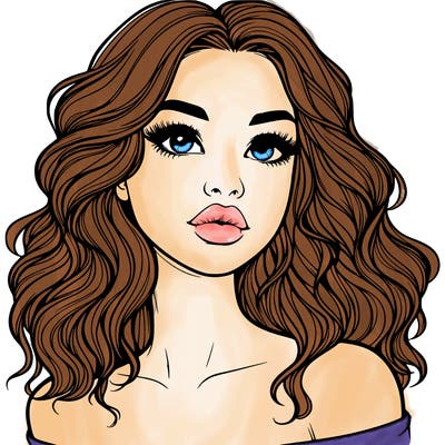 realistic girl with wavy hair and lips