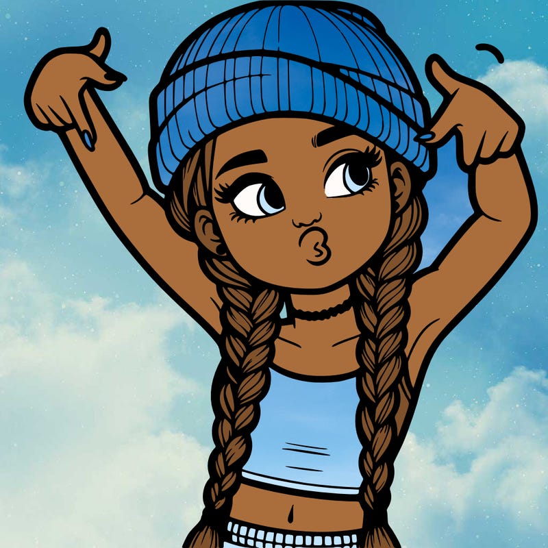 realistic teenage girl with braids and a beanie and crop top doing 🫶🏼