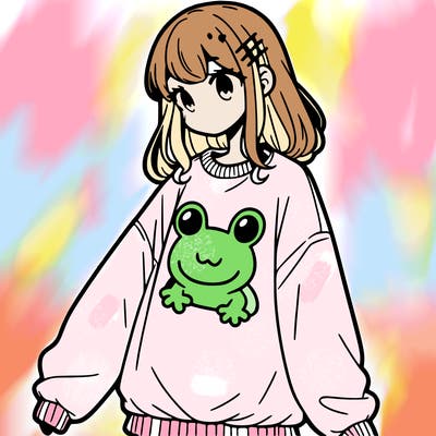 girl wearing frogging sweatshirt
