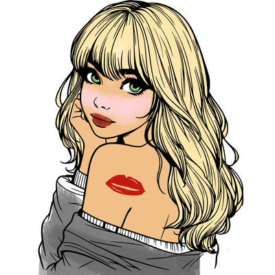 realistic girl with bangs looking over her shoulder