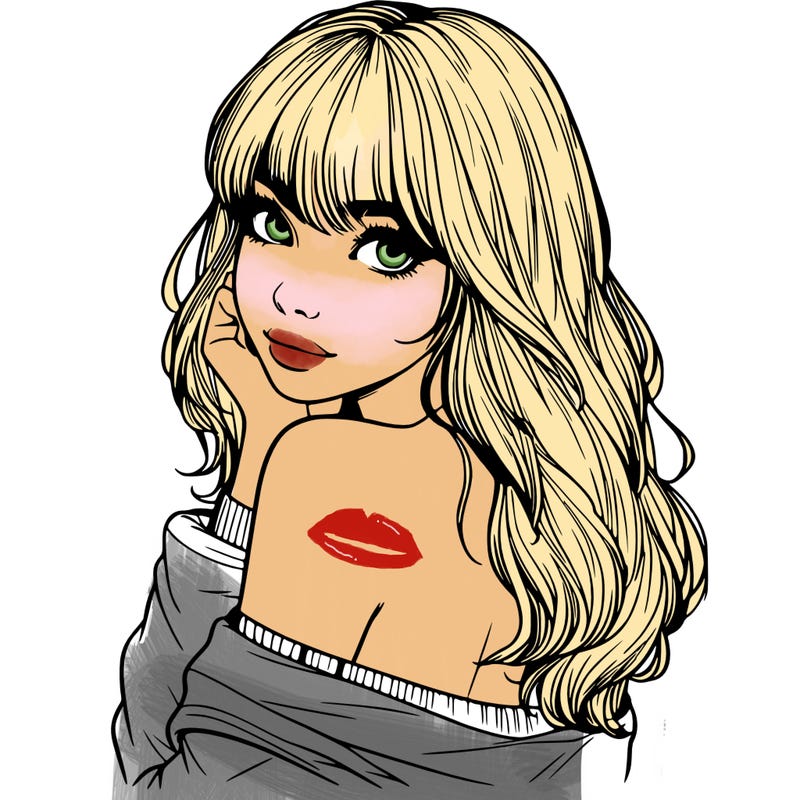 realistic girl with bangs looking over her shoulder