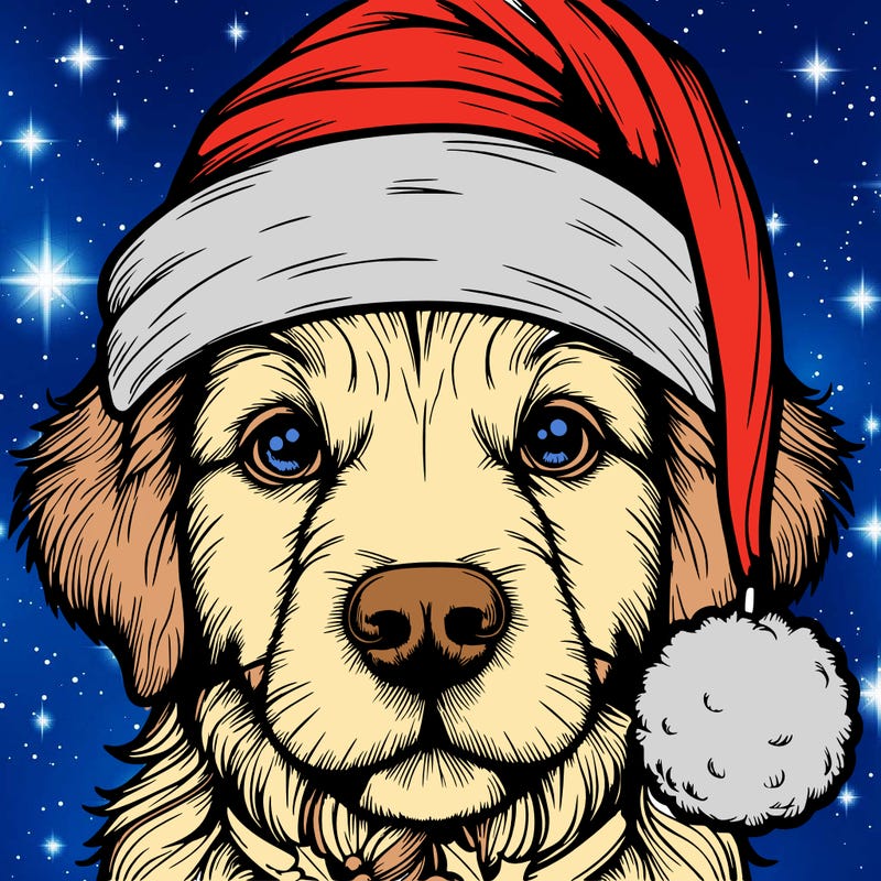 realistic dog with a christmas hat