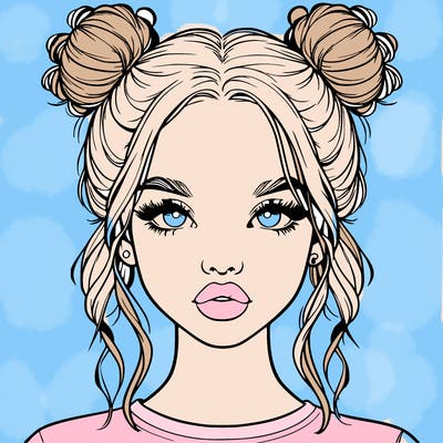 realistic girl with two buns in hair and lips