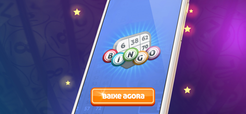 Mega Bingo Online - Logo del gioco Mega Bingo Online e pulsante di download su uno schermo di smartphone