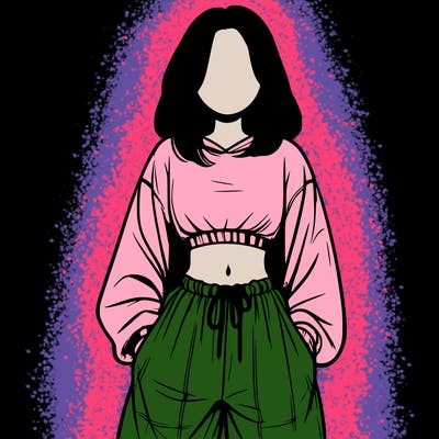 realistic girl faceless with baggy pants and a crop top
