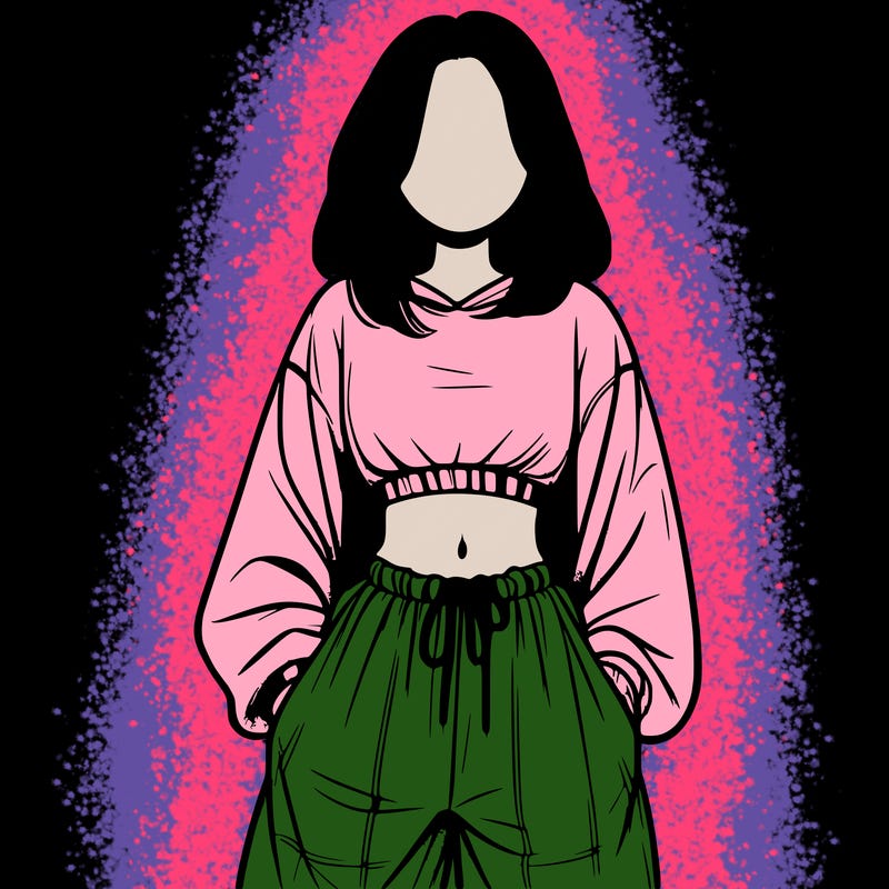 realistic girl faceless with baggy pants and a crop top