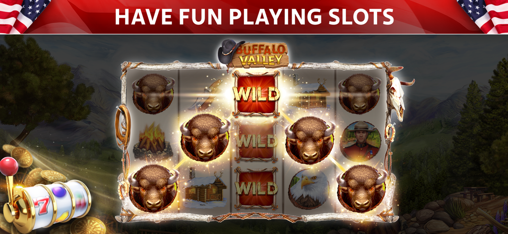 Texas Hold'em Poker: Pokerist - Jugabilidad de la máquina tragaperras Buffalo Valley en la aplicación Pokerist con gráficos de temática estadounidense