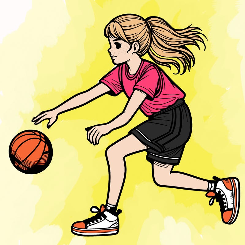 girl playing realistic basketball