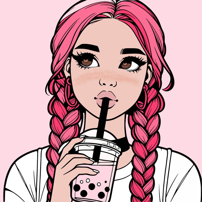 realistic girl with braided hair drinking boba