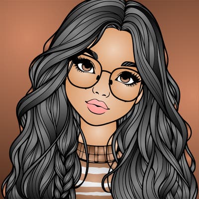 girl with long hair and freckles and glasses realistic