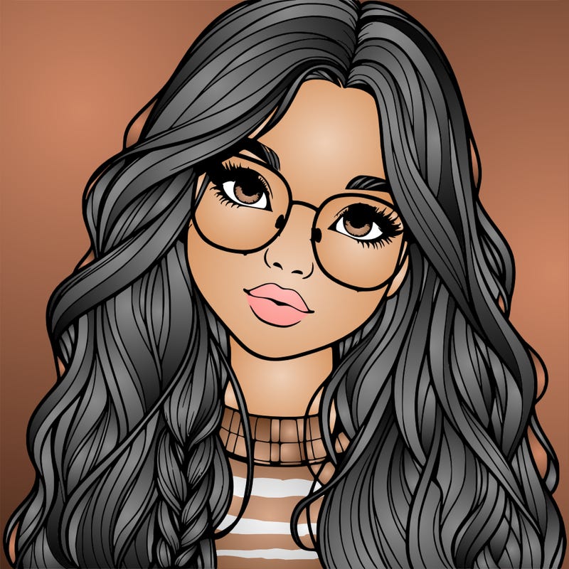 girl with long hair and freckles and glasses realistic