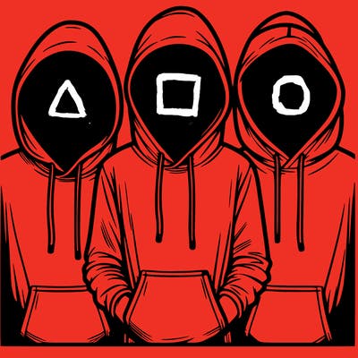 3 faceless people in  hoodies