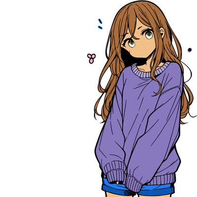 manga teen girl  in a sweater and baggy pants