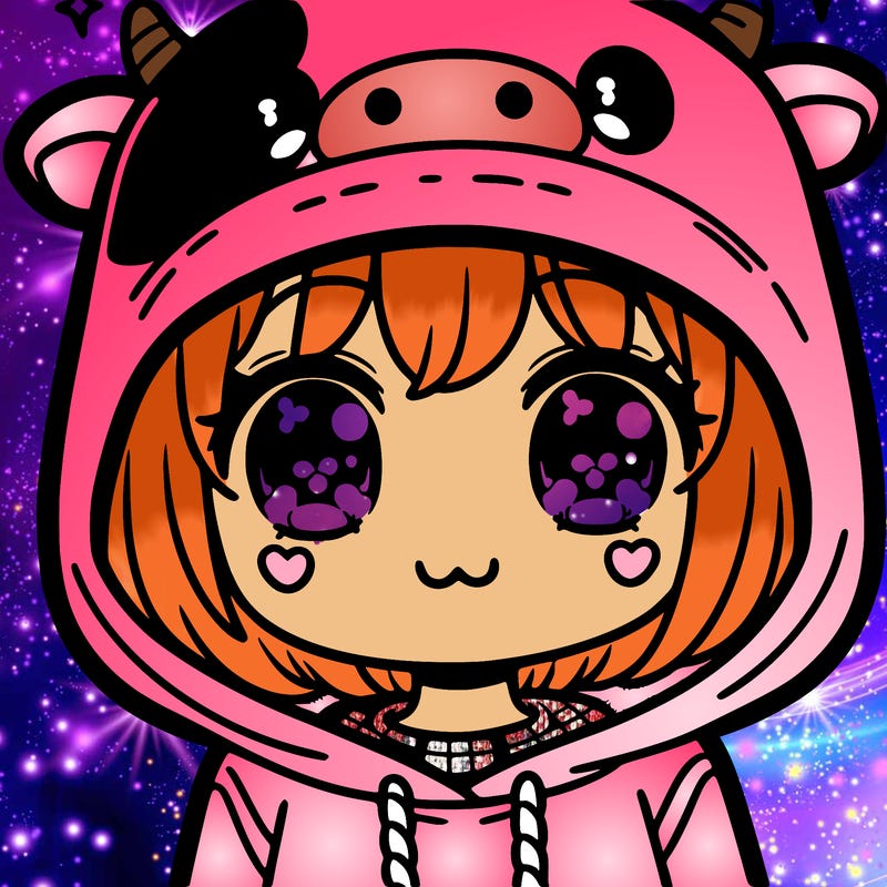 kawaii girl with cow hoodie