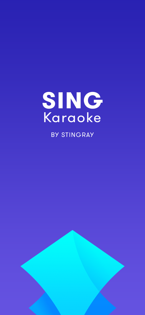 Splash screen of the Sing Karaoke by Stingray app featuring white text on a blue background.