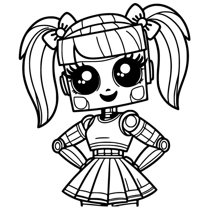 animatronic girl with pigtails and a cheerleading dress