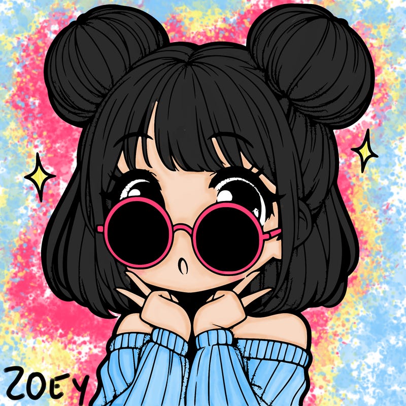 manga girl with hairbuns and sun shape sunglasses