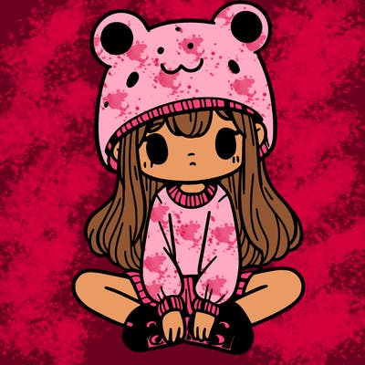 a girl wearing a frog hat and some frog socks