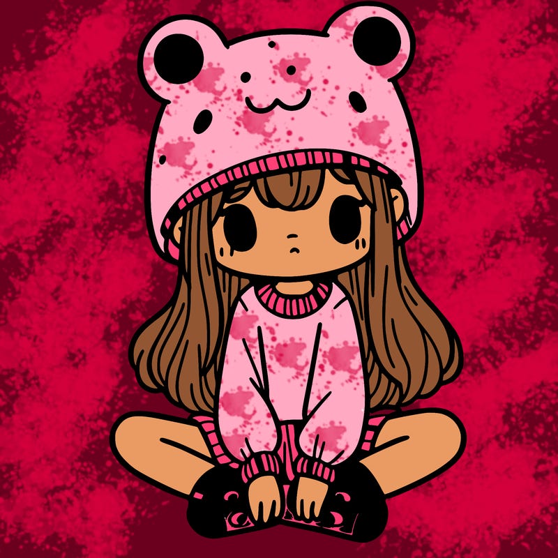 a girl wearing a frog hat and some frog socks