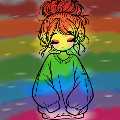 girl with baggy sweatshirt and messy bun