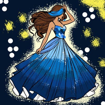 realistic woman with dress flowing in the wind