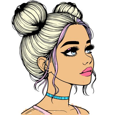 realistic girl with buns on the top of her head